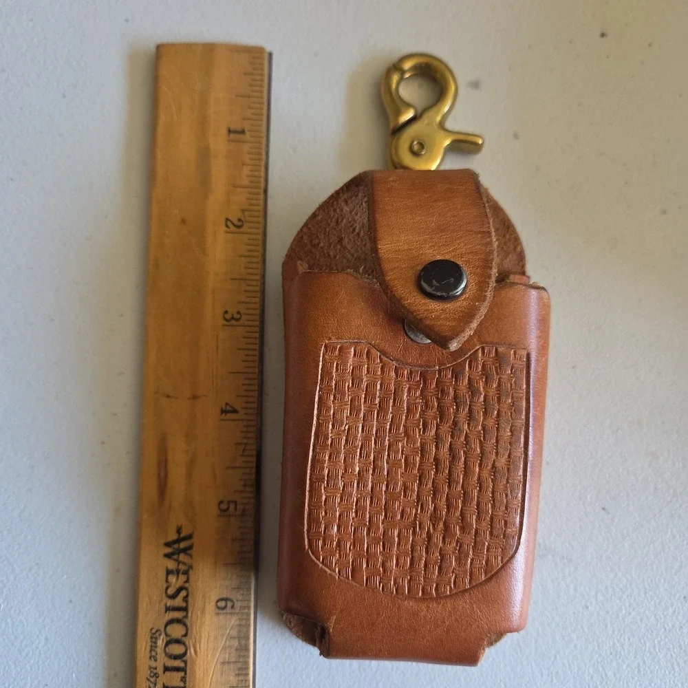 Pocket Knife Leather Belt Loop Sheath Weave Pattern Keychain